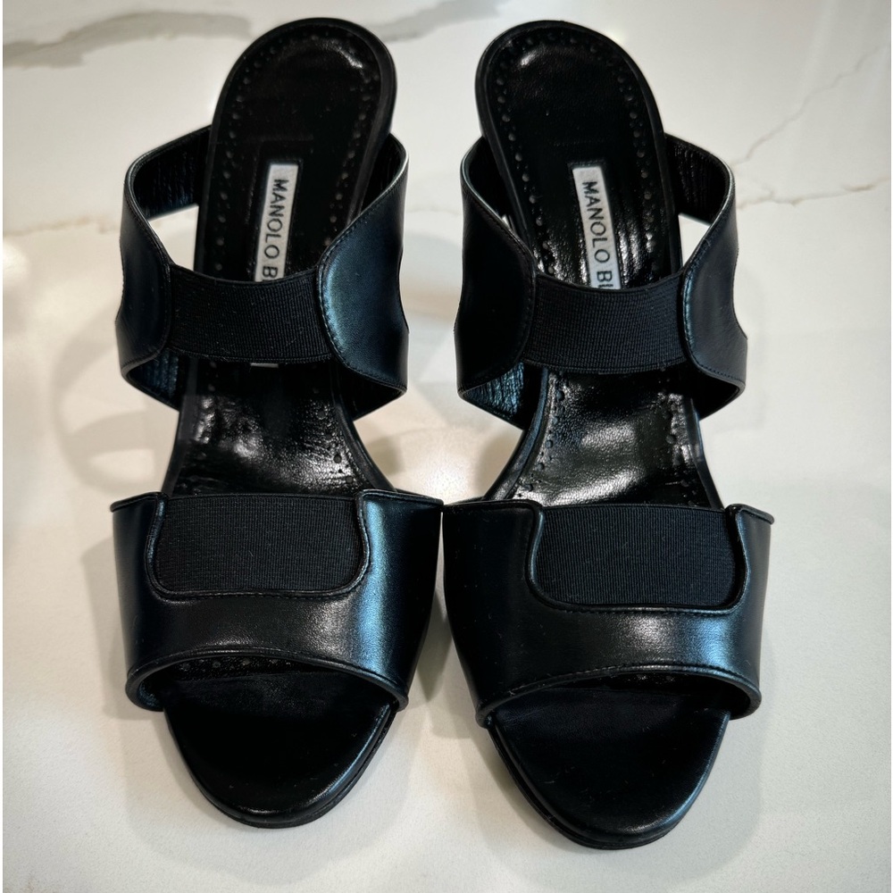 Manolo Blahnik Black Leather Sandals